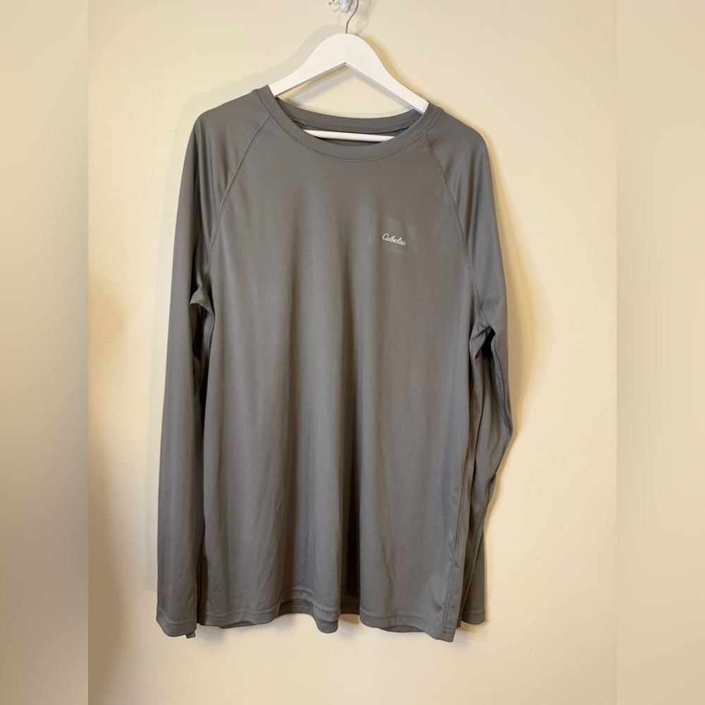 Cabelas Light Weight Performance Long Sleeve Tee Shirt 100% Polyester Gray XL